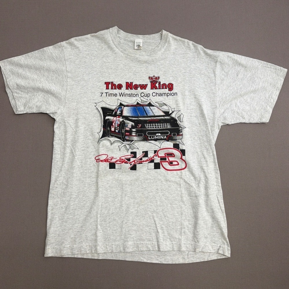 Vintage Dale Earnhardt NASCAR The New King 7 Time Champion T-Shirt XL Gray #3
